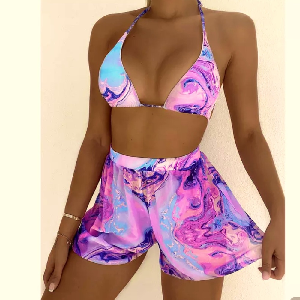 3 pieces swim suit set - bikini / shorts